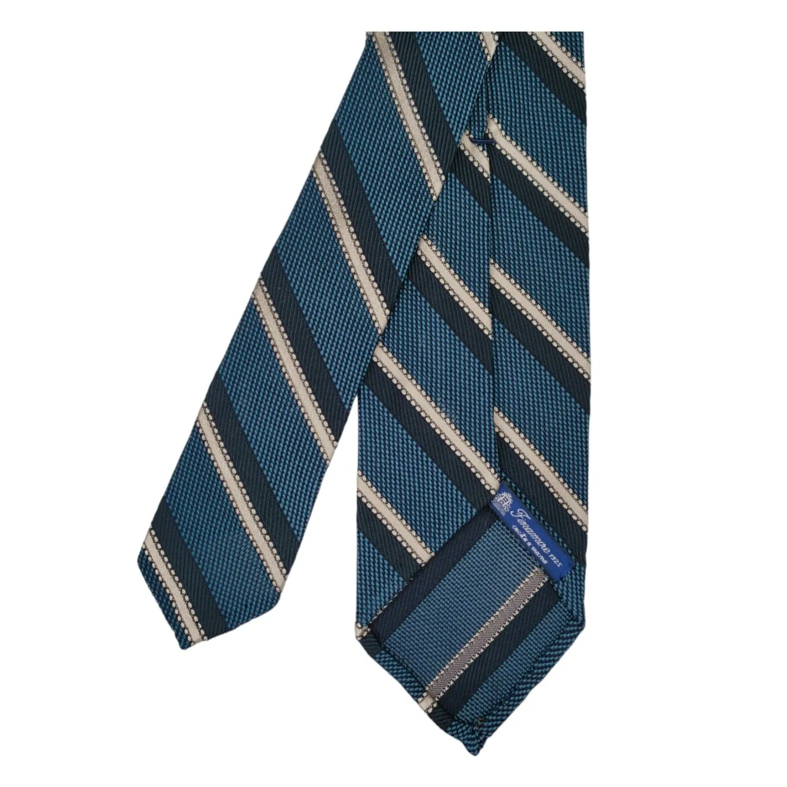 Anversa regimental silk gauze tie light blue with black sand stripes