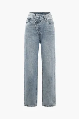 Asymmetric Waist Straight Leg Jeans