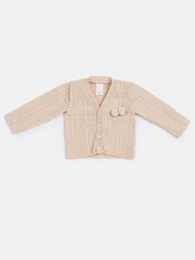 Baby Boy Double Pom-Pom Cardigan-Beige