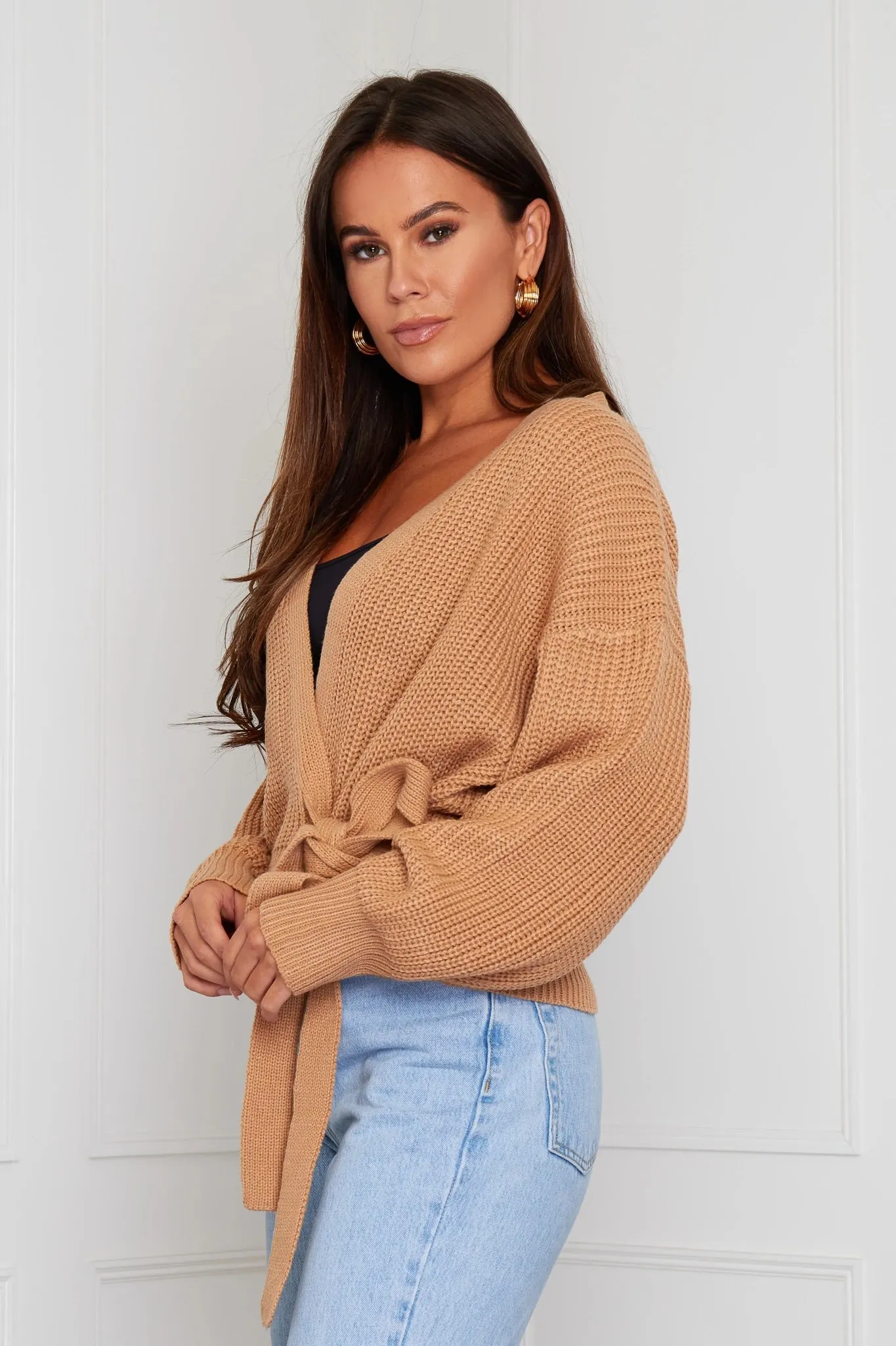 Ballerina chunky knitted  crossover side tie cardigan - one size - 6 colours