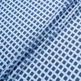 Blue Geo Square Printed Pure Silk Twill