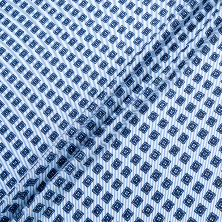 Blue Geo Square Printed Pure Silk Twill