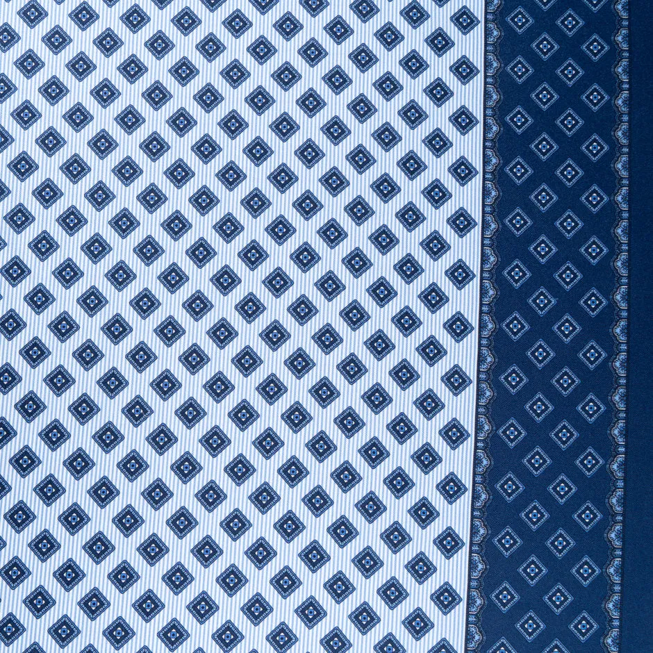 Blue Geo Square Printed Pure Silk Twill