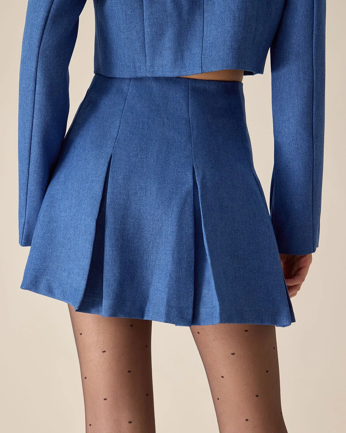 Blue High-waisted Pleated Mini Skirt