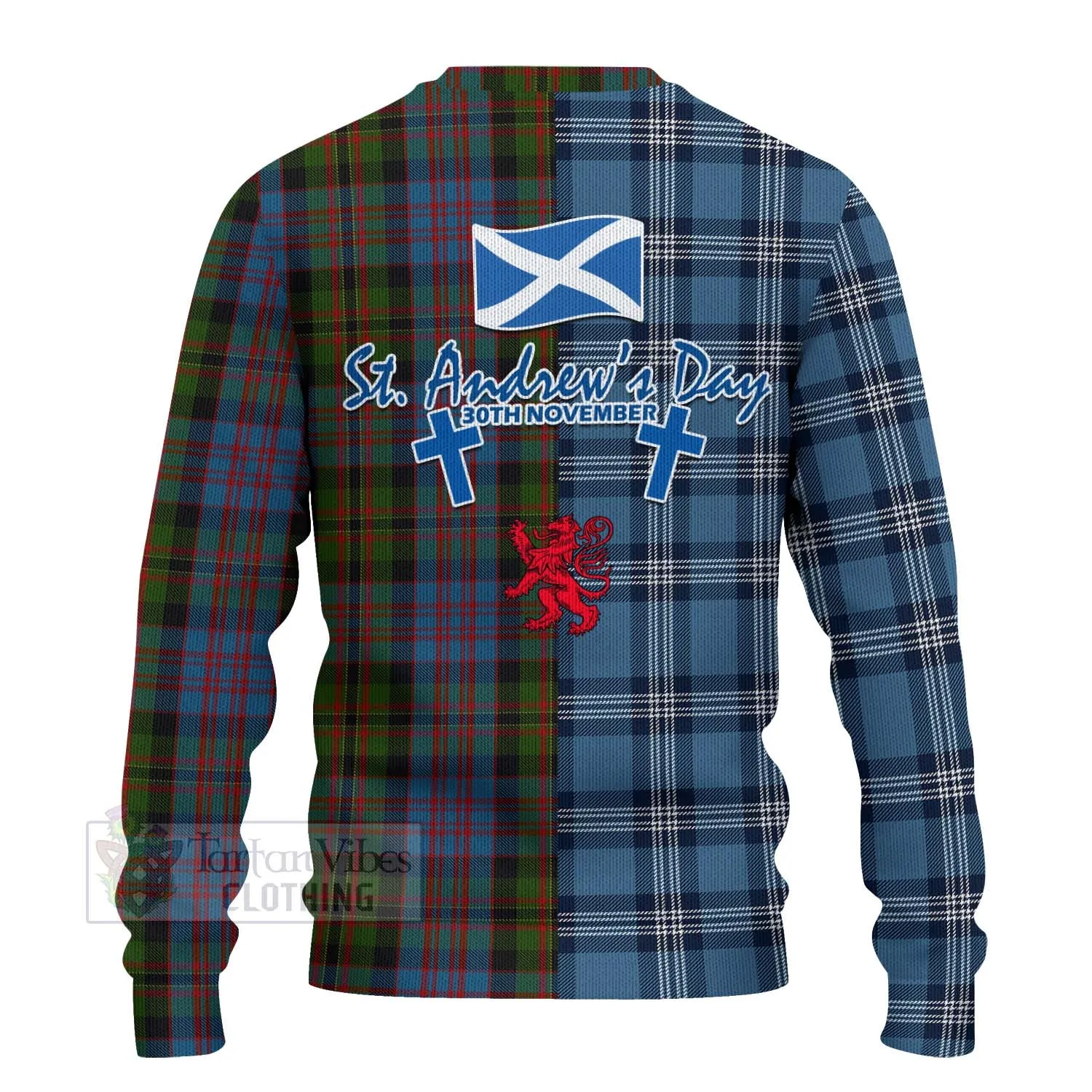 Bowie Tartan Knitted Sweater Happy St. Andrew's Day Half Tartan Style