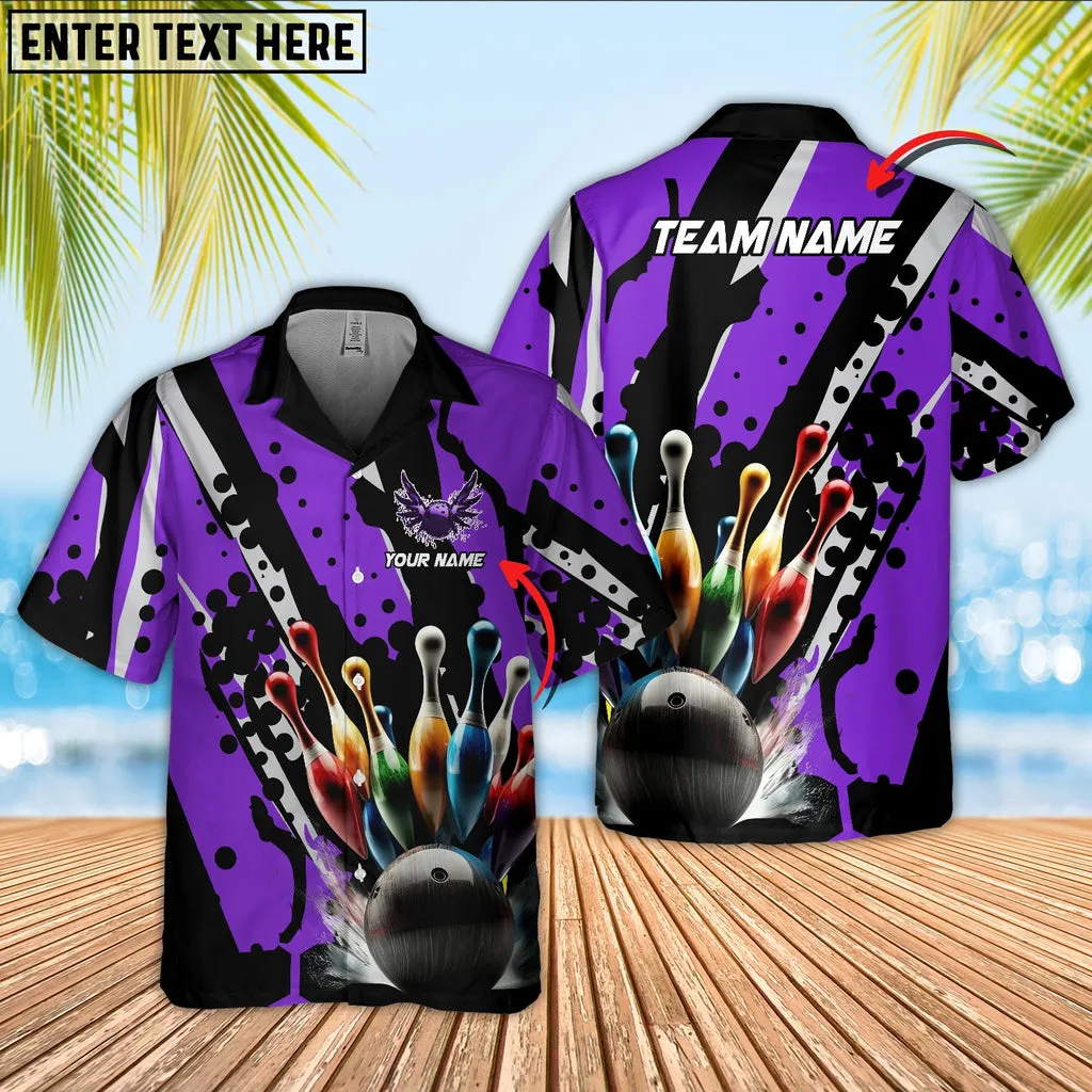 Bowling Ball And Pins Eagle Wings Multicolor Option Customized Name Hawaiian Shirt