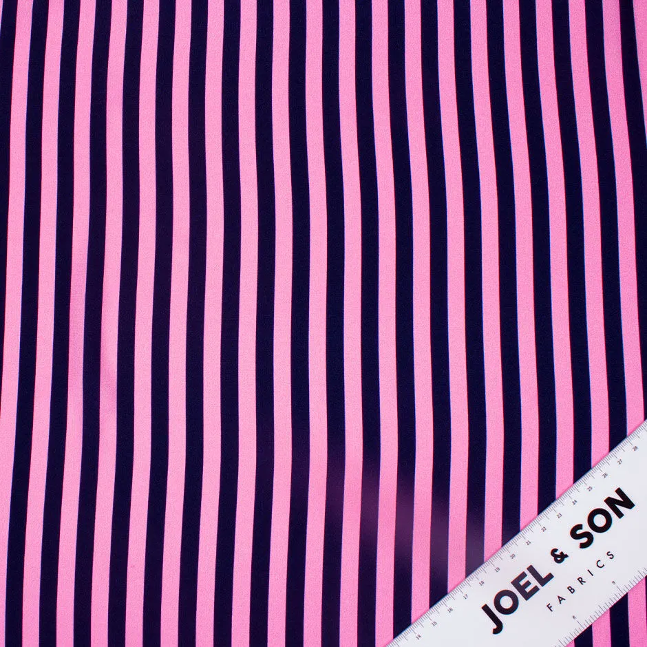 Bubble Gum Pink & Blue Candy Striped Reversed Silk Satin