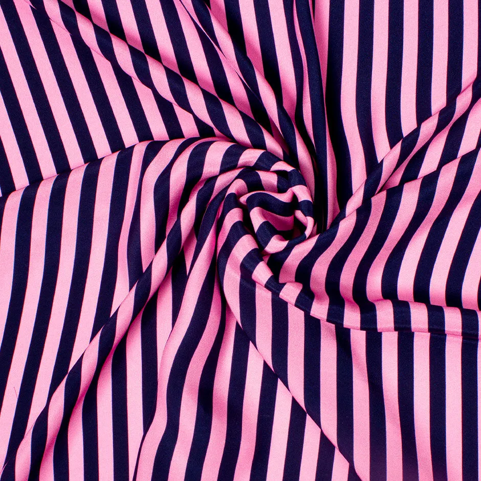 Bubble Gum Pink & Blue Candy Striped Reversed Silk Satin