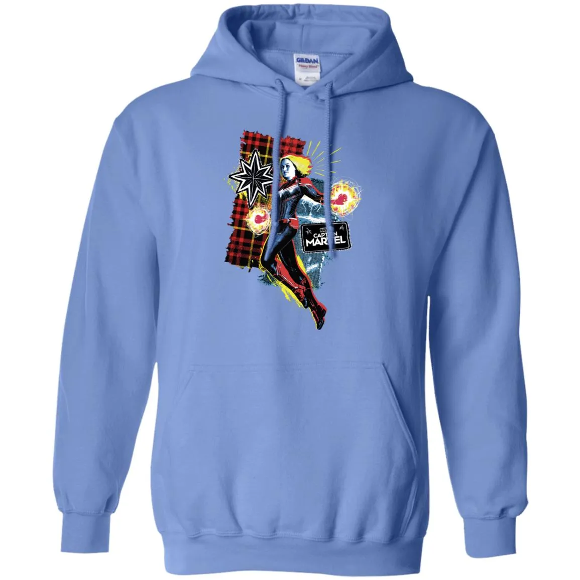 Captain Marvel Plaid Jean Patched Portrait Pullover Hoodie Sweatshirt