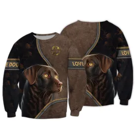 Chocolate Labrador Retriever With Leather Style 3D Full Printed Sweatshirt