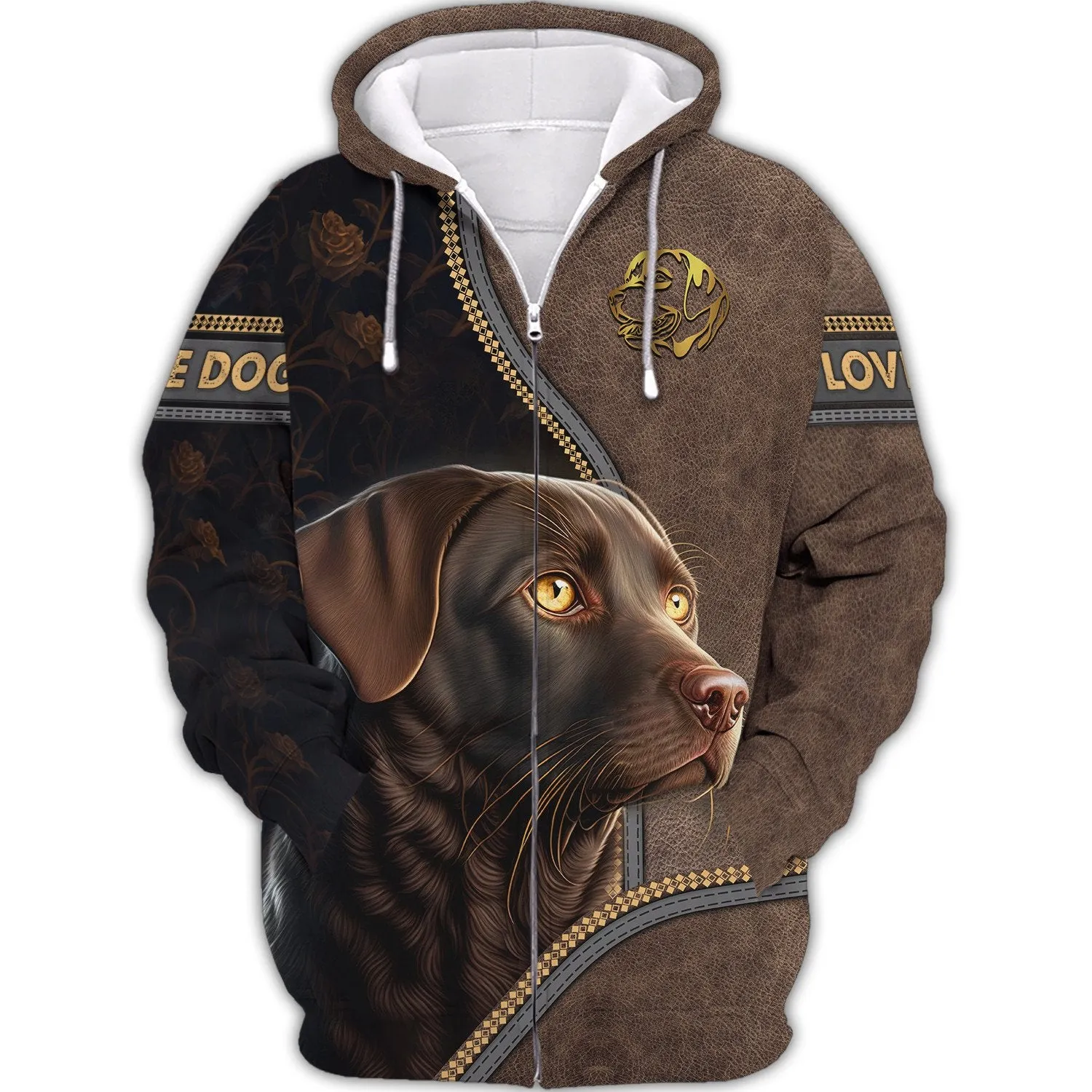 Chocolate Labrador Retriever With Leather Style 3D Full Printed Sweatshirt