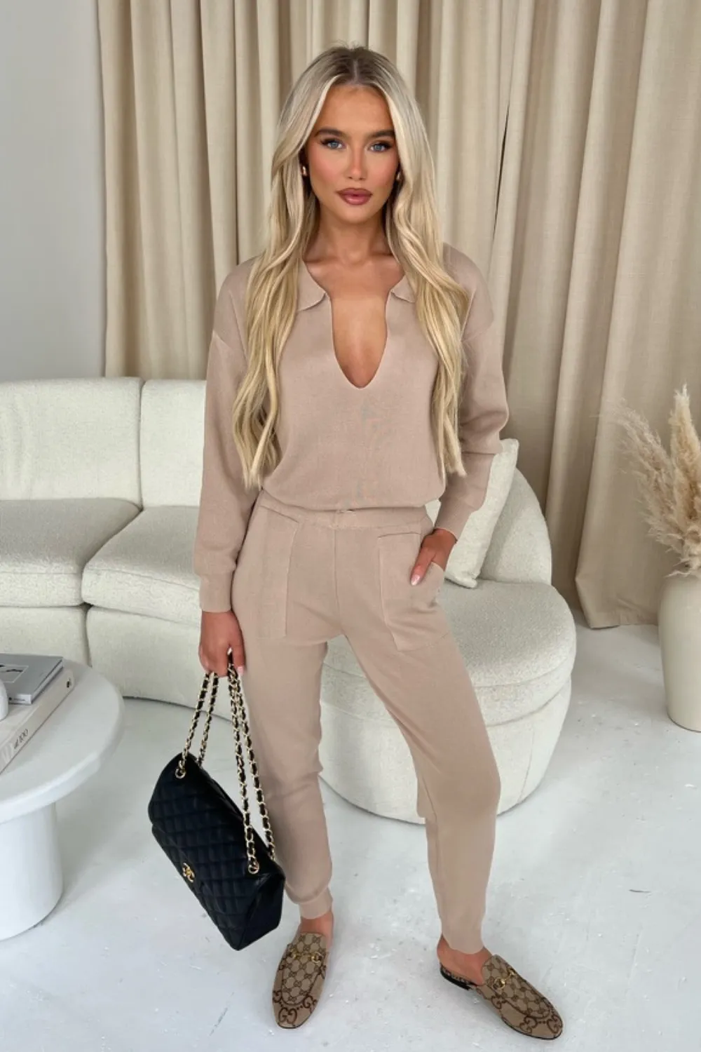 Danielle camel knitted sweater and jogger co-ord