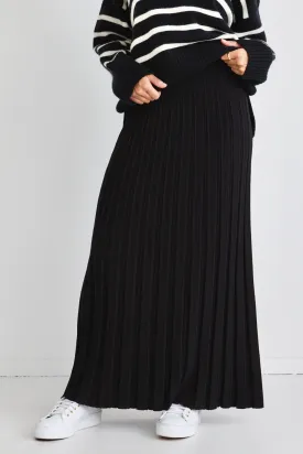 Delilah Black Pleated Knit Maxi Skirt