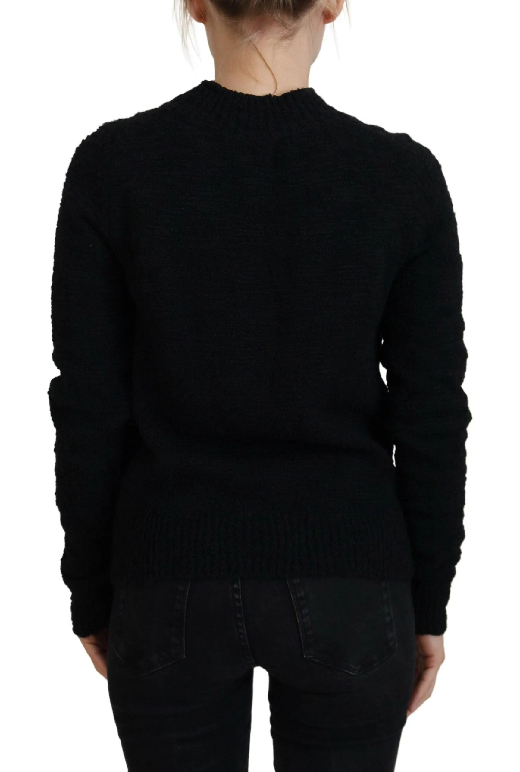 Dolce & Gabbana Black Wool Knit Crewneck Pullover Sweater