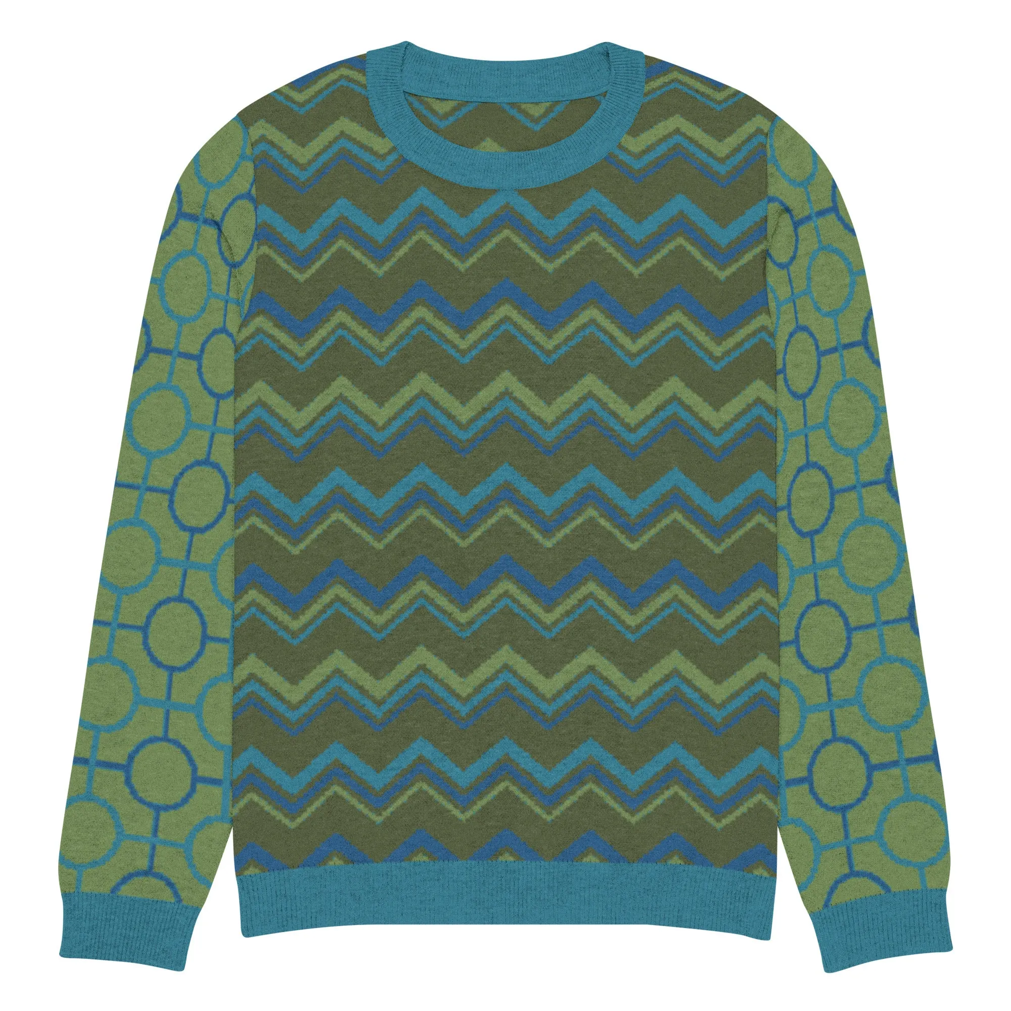 Earthen Mystery Chevron Pattern Knitted Crewneck Sweater