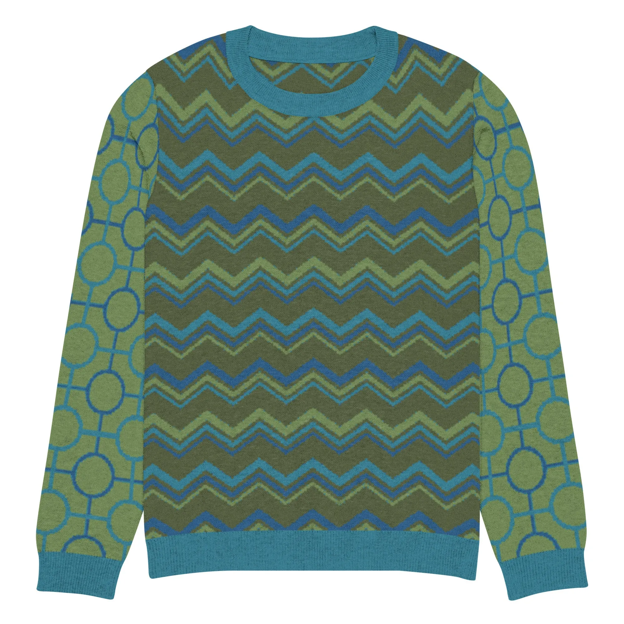 Earthen Mystery Chevron Pattern Knitted Crewneck Sweater