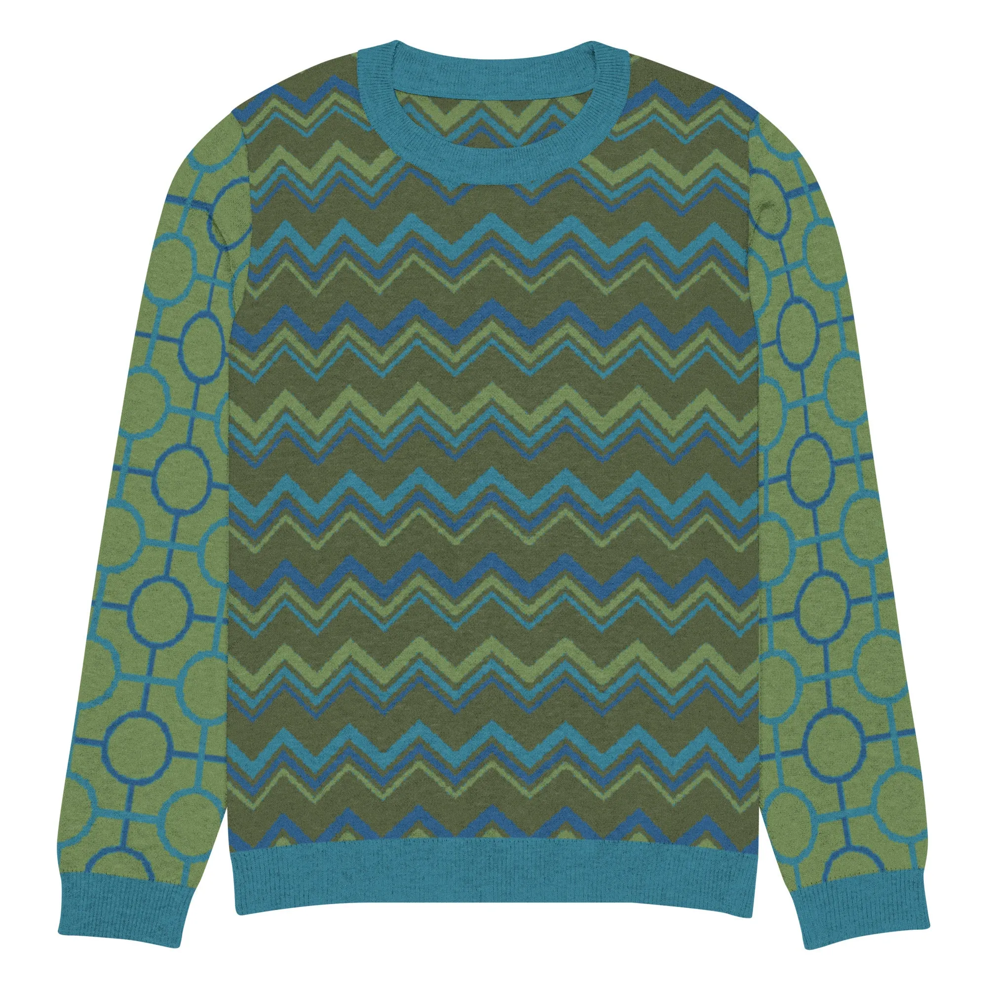 Earthen Mystery Chevron Pattern Knitted Crewneck Sweater