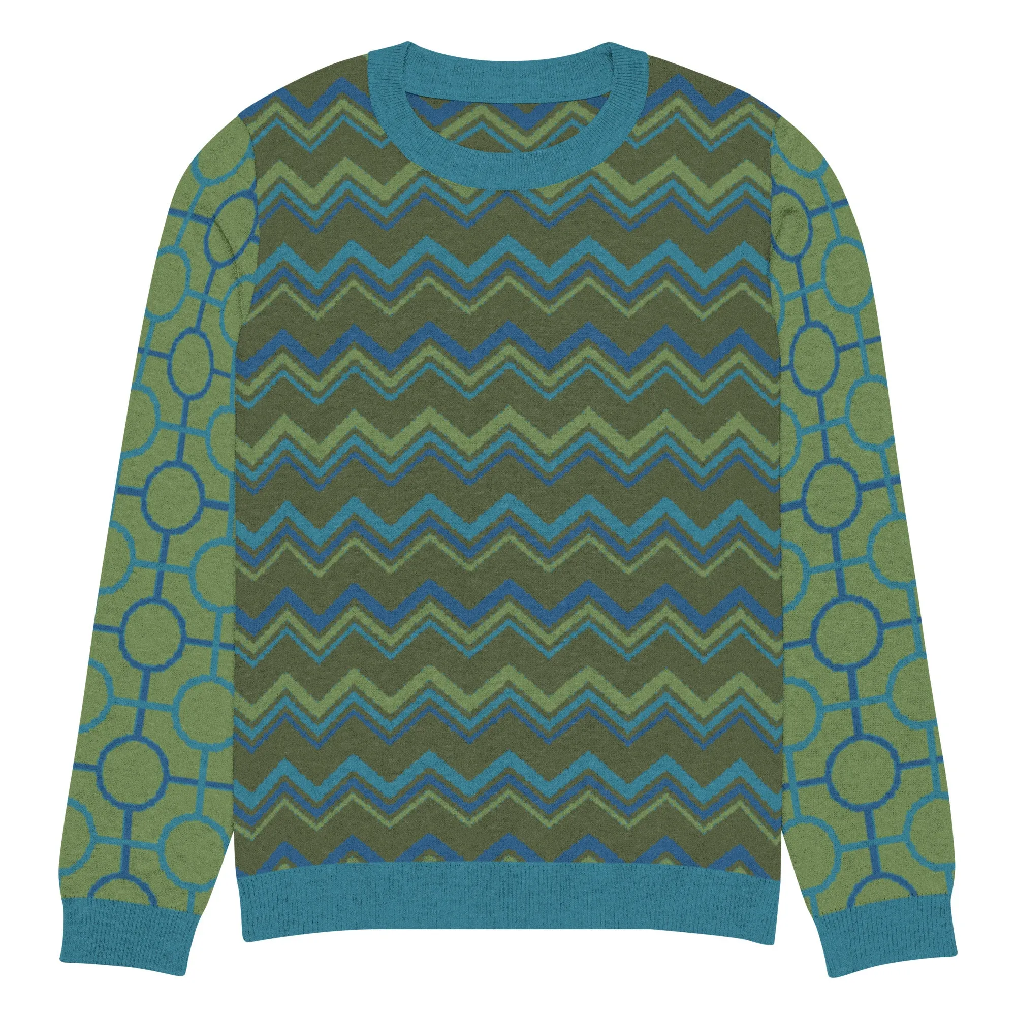 Earthen Mystery Chevron Pattern Knitted Crewneck Sweater