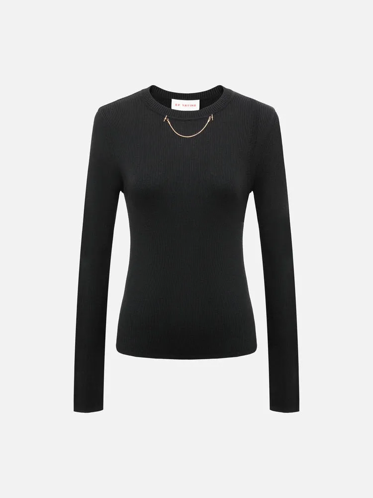 EP YAYING Slim Fit Round Neck Knit Sweater