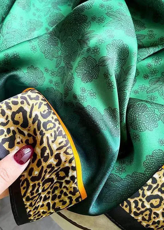 Fashion Green Leopard Print Silk Scarf ML2319