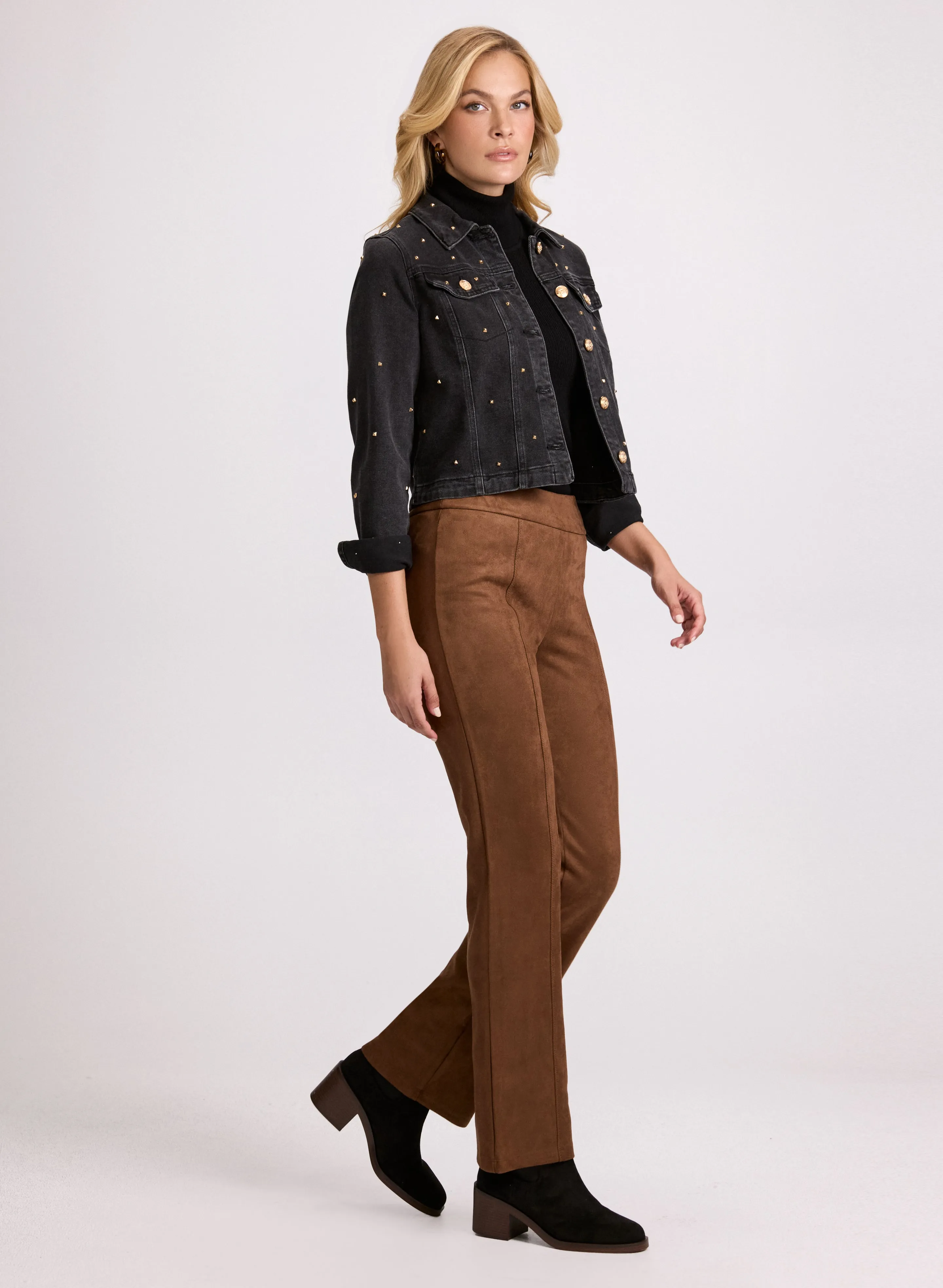 Faux Suede Straight-Leg Pants