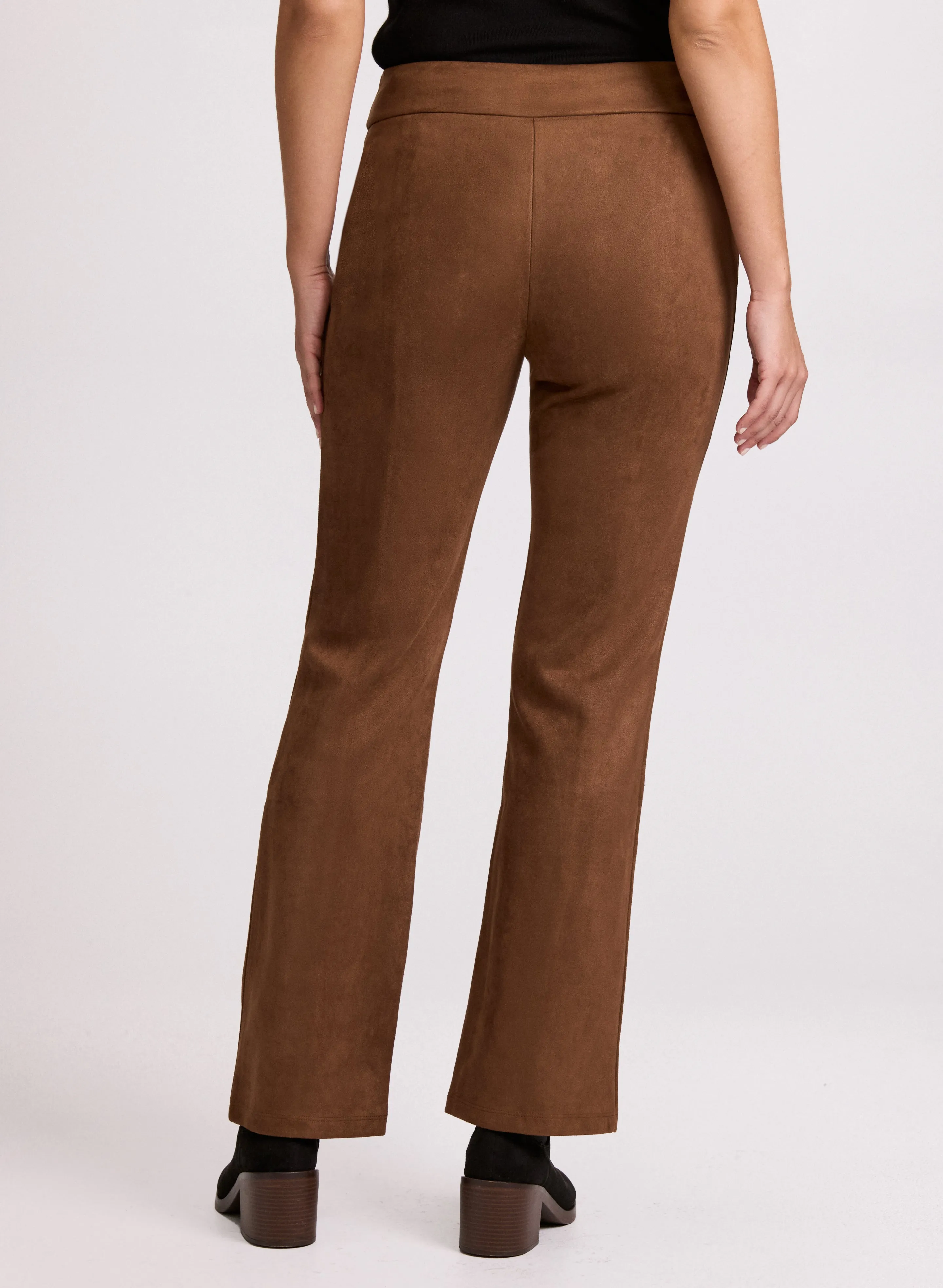 Faux Suede Straight-Leg Pants