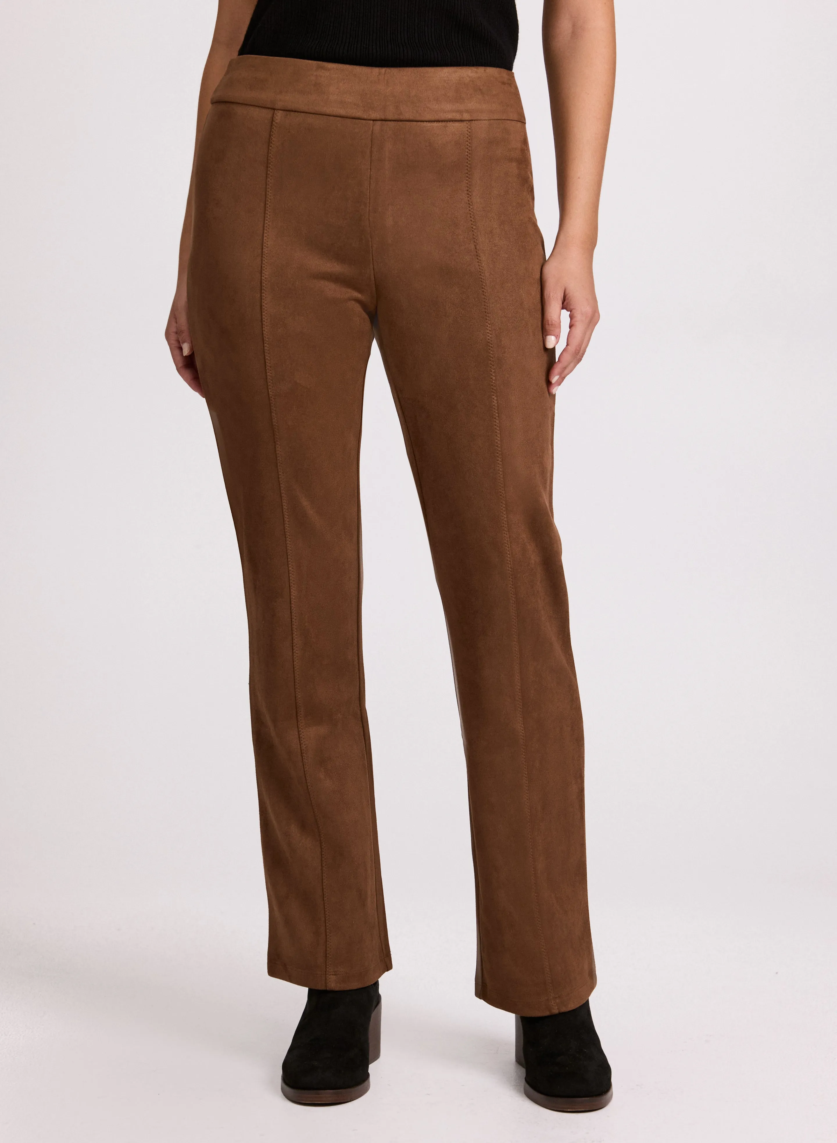 Faux Suede Straight-Leg Pants