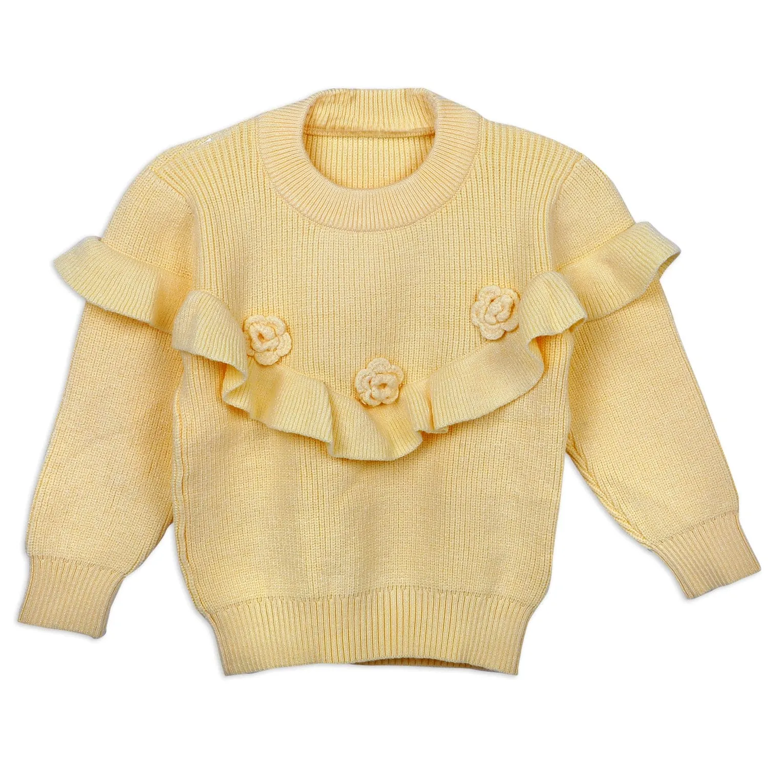 Flowers And Frills Premium Full Sleeves Knitted Sweater - Yellow