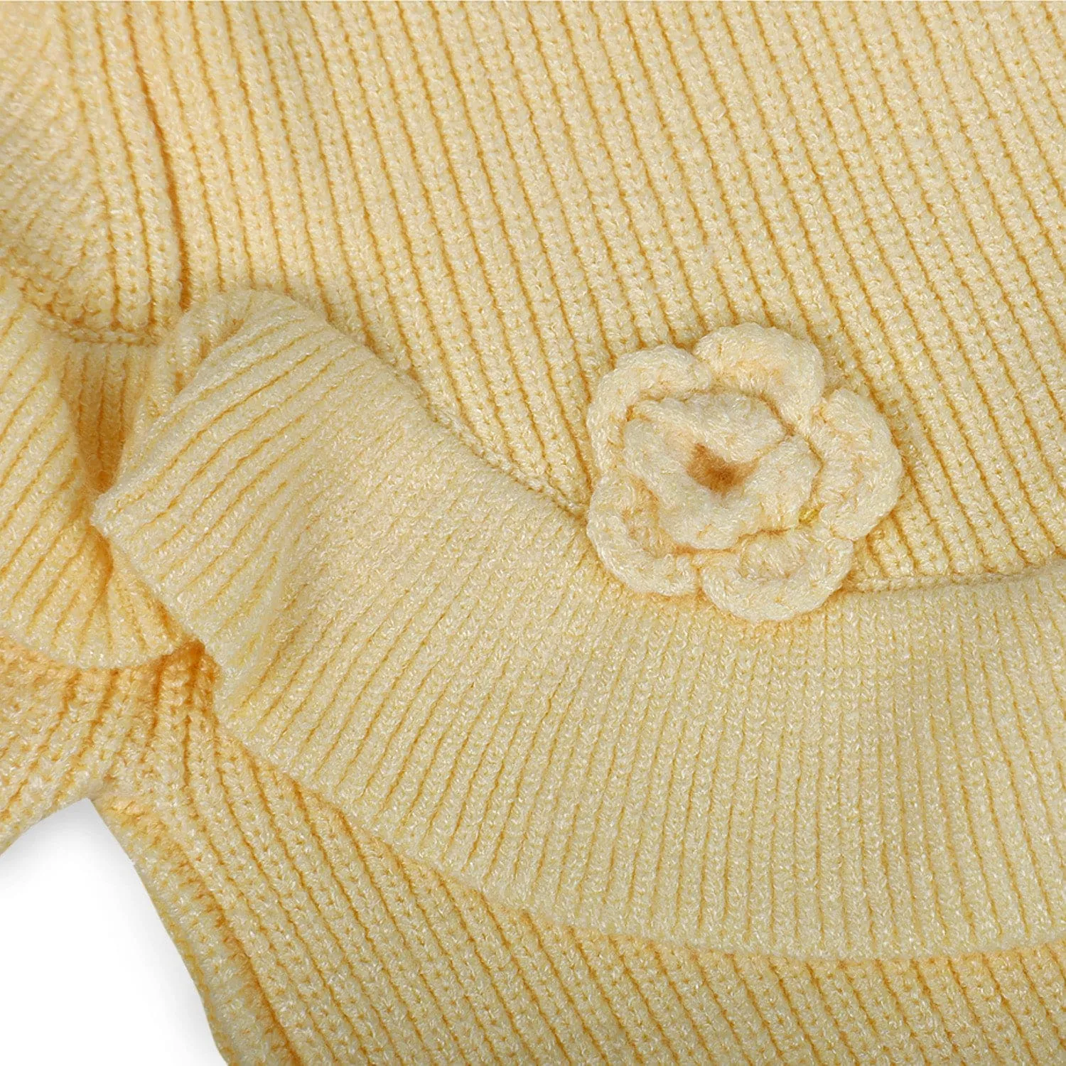 Flowers And Frills Premium Full Sleeves Knitted Sweater - Yellow