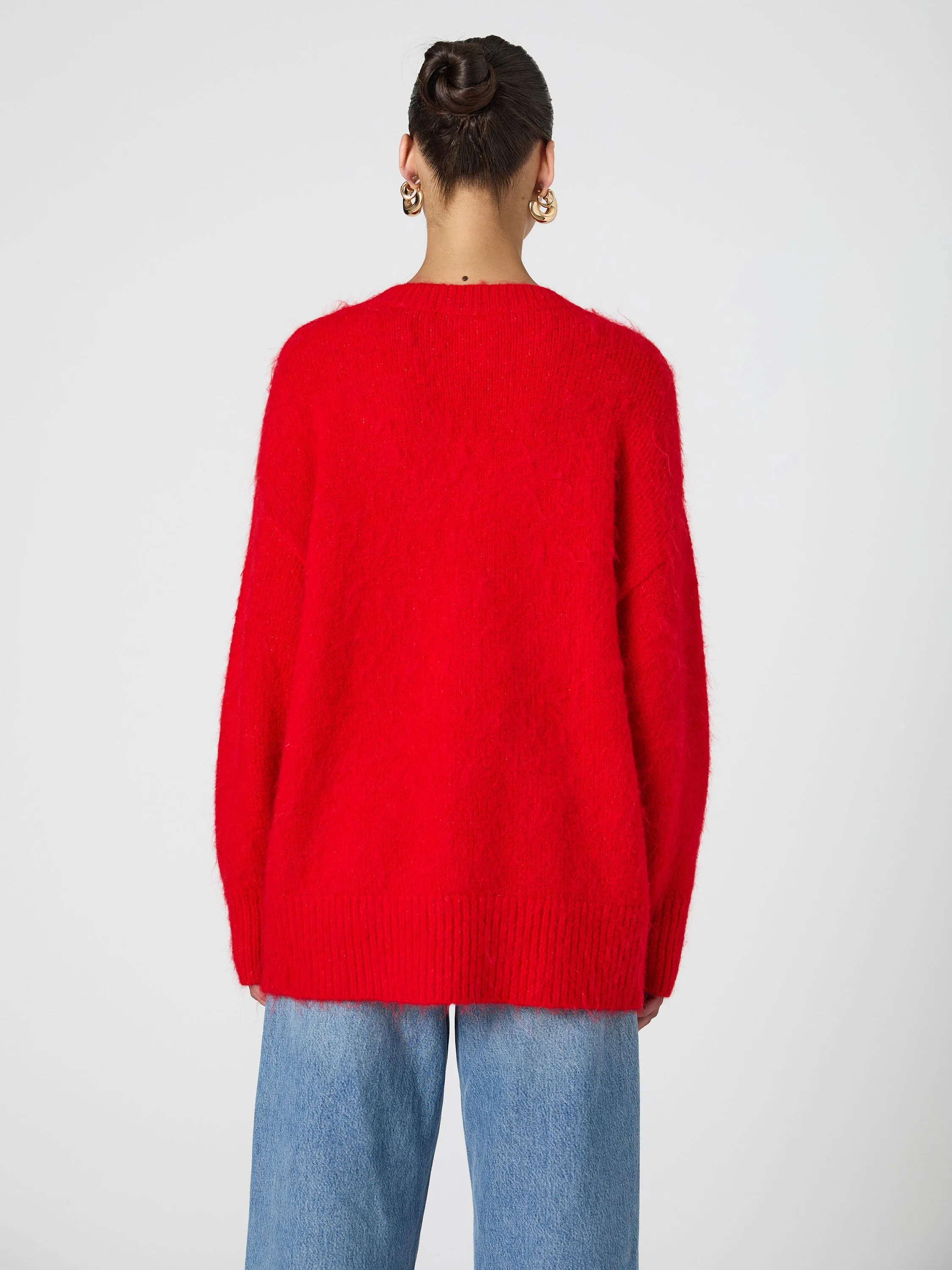 Fluffy Knit V Neck Oversized Sweater