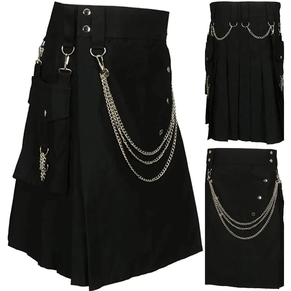 Funki Buys | Skirts | Men's Gothic Kendo Pocket Chain Link Kilts