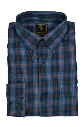 FX Fusion Navy Orange Multi Plaid Easy Care Woven Dress Shirt