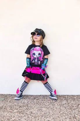 Girls Punk Ruffle Skirt Pink, Blue and Black Toddler Girls