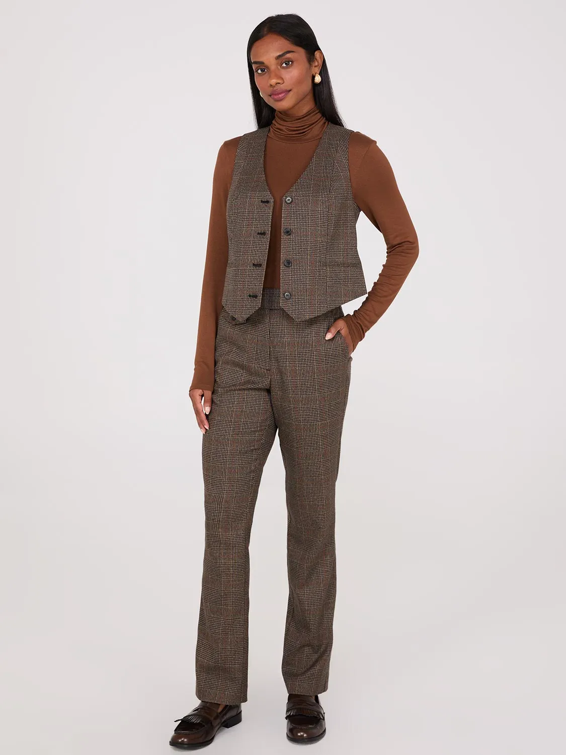 Glen Plaid Straight Leg Pants