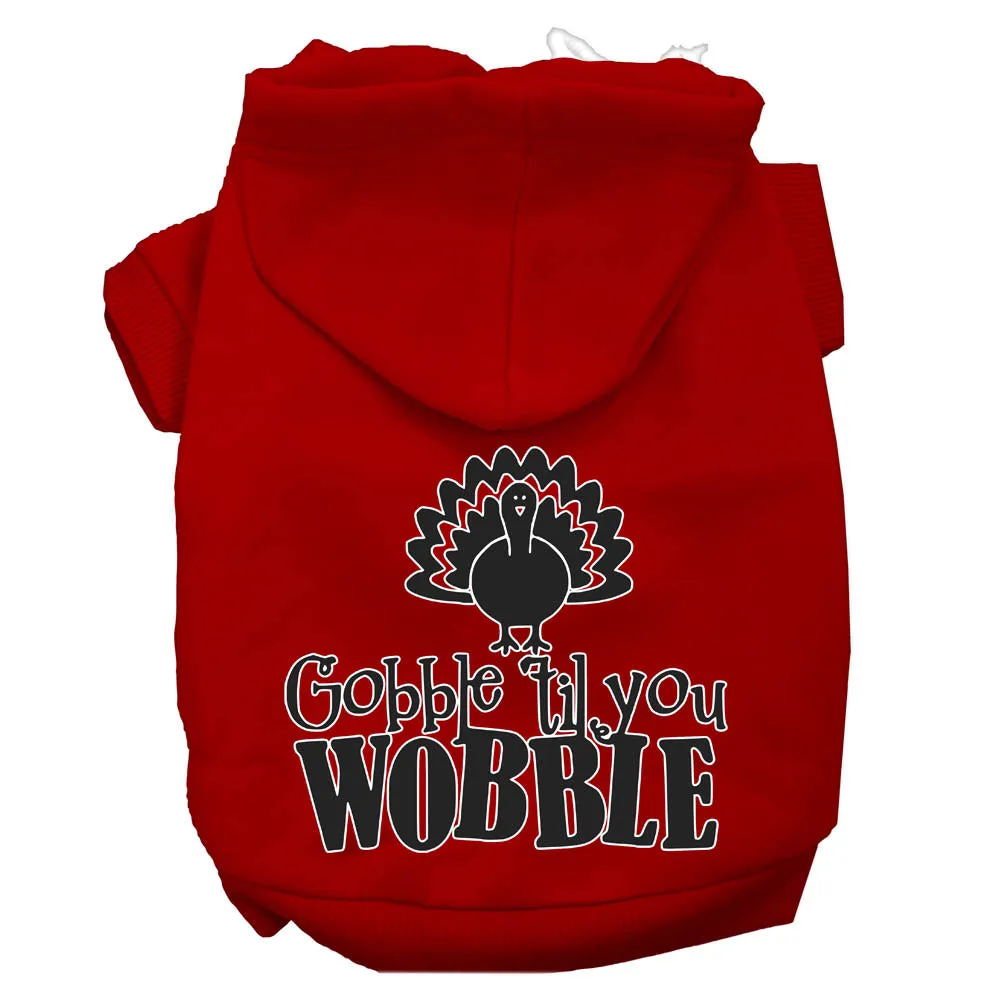 Gobble Til You Wobble Screen Print Dog Hoodie Red M