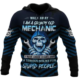 Grumpy Old Mechanic Skull Printed Hoodie Shirts, Skull Mechanical Tshirt For Him, Mechanic Men Shirt