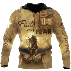 Horse Jesus Faith Over Fear 3D Printed Hoodie Horse Hoodie Jesus Hoodie