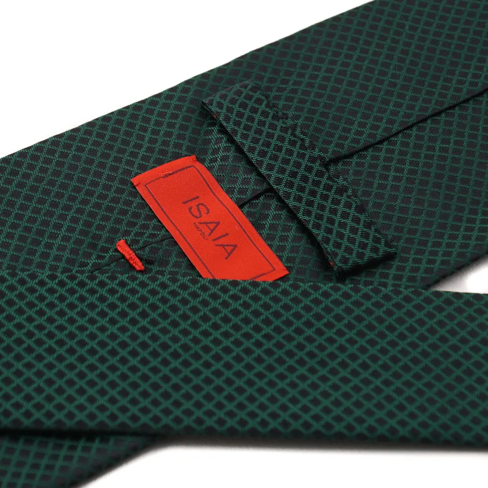 Isaia Emerald Green Mini Check Silk Tie