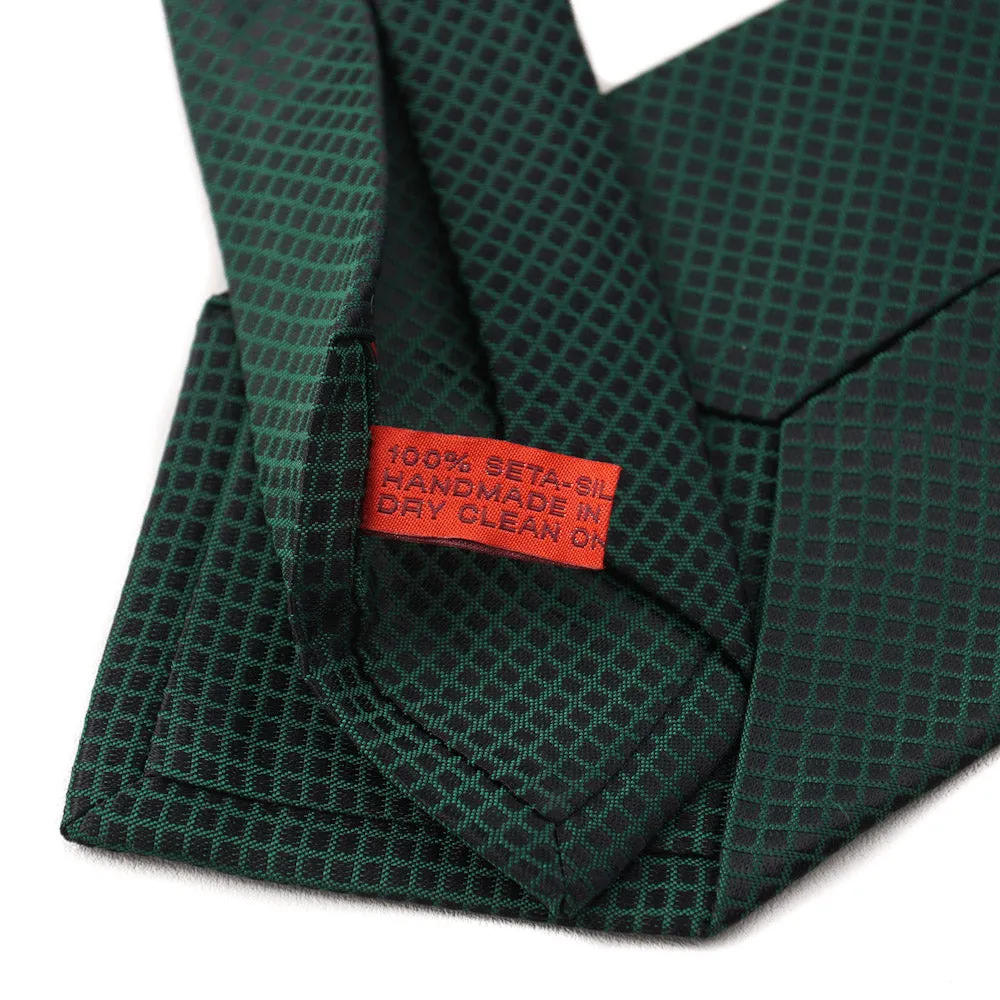 Isaia Emerald Green Mini Check Silk Tie