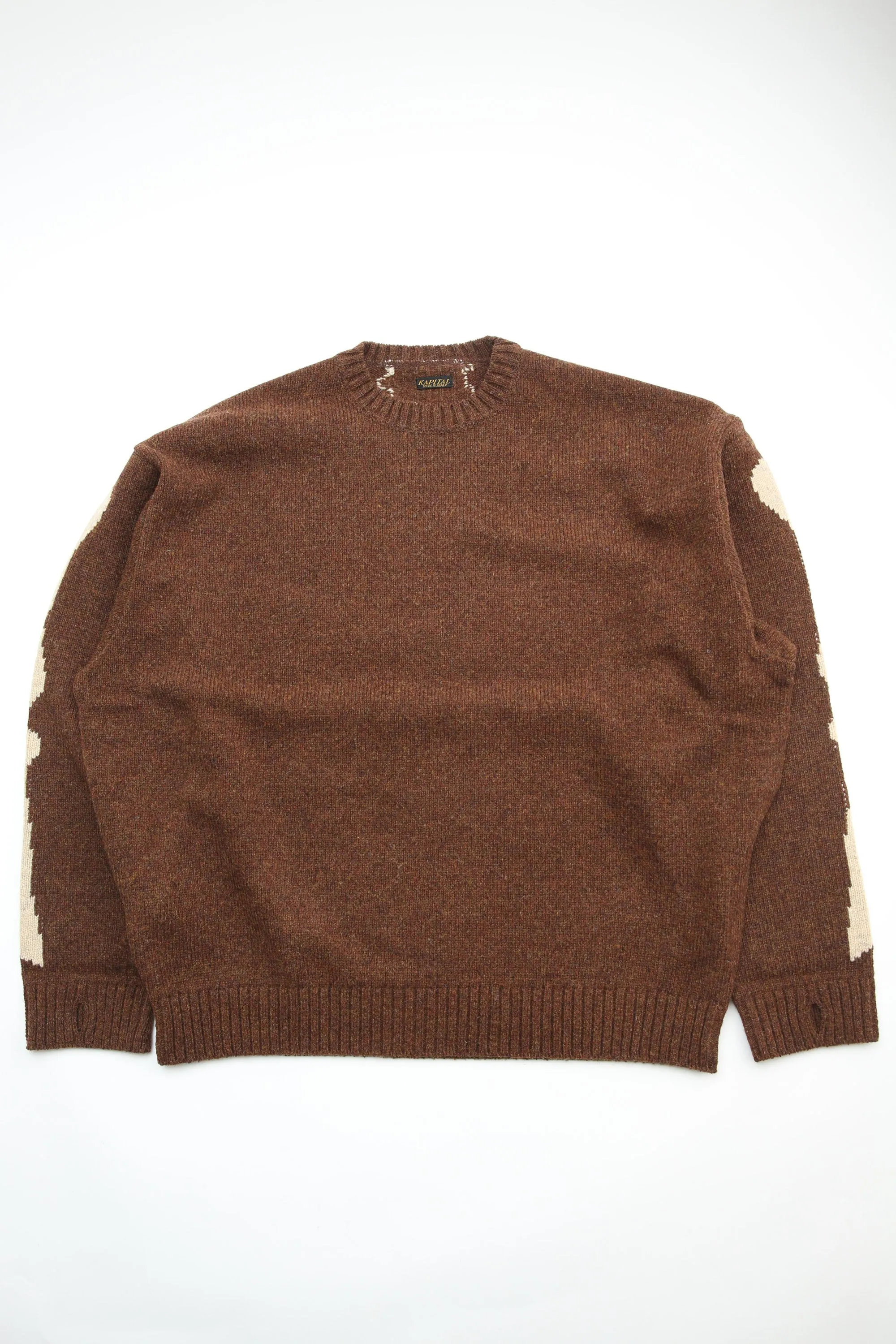 Kapital 5G Wool Knit BONE Crew Sweater - Brown