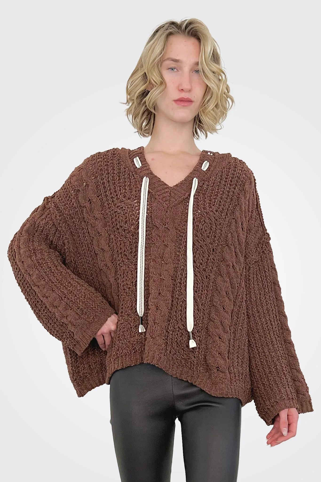 Knitted Sweater Hoodie - Chocolate