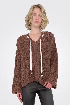 Knitted Sweater Hoodie - Chocolate