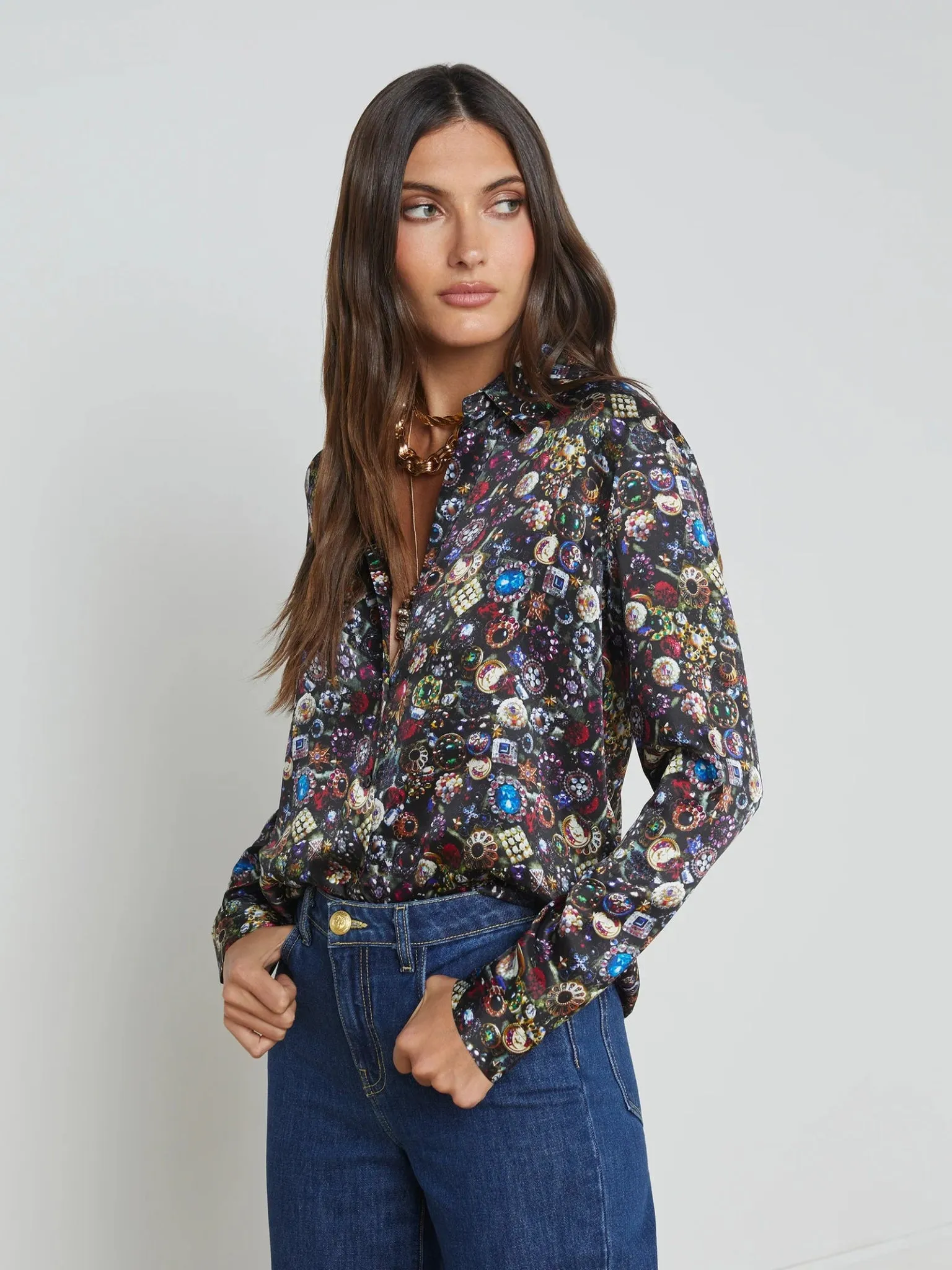 L’Agence - Multi Vintage Jewels Tyler Silk Blouse