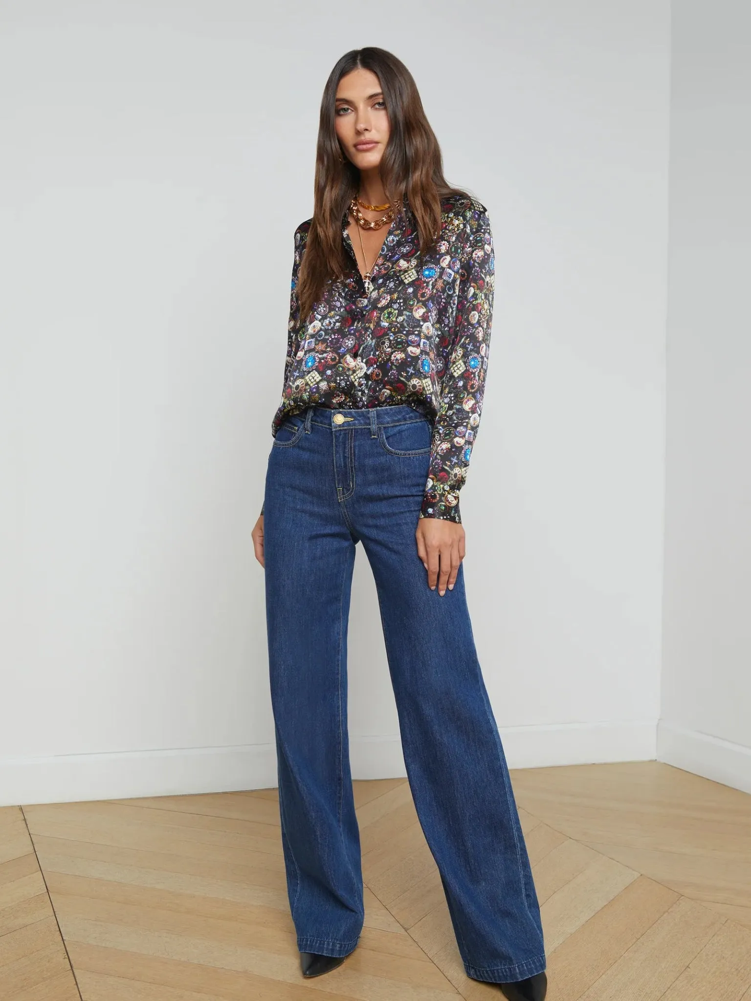 L’Agence - Multi Vintage Jewels Tyler Silk Blouse