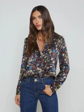 L’Agence - Multi Vintage Jewels Tyler Silk Blouse