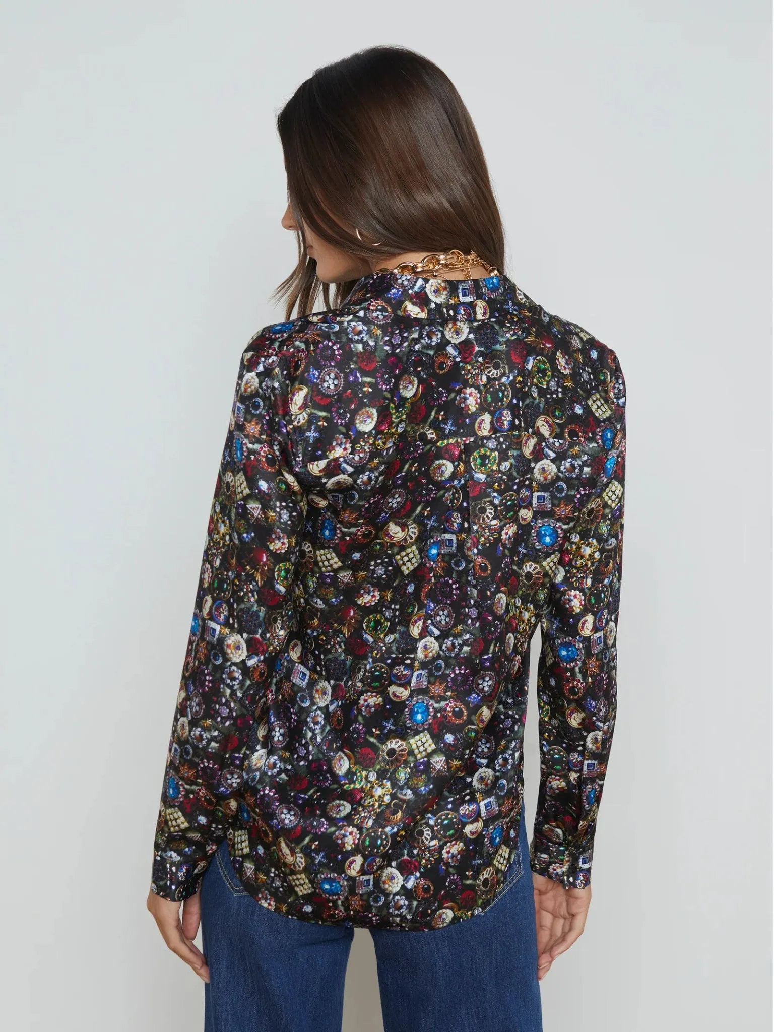 L’Agence - Multi Vintage Jewels Tyler Silk Blouse