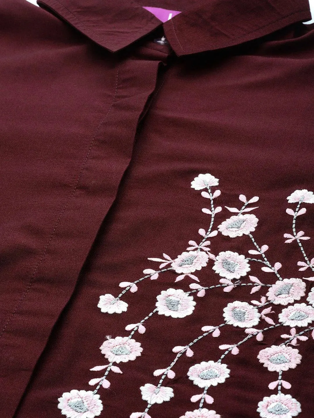 Maroon Embroidered Silk Blend Shirt