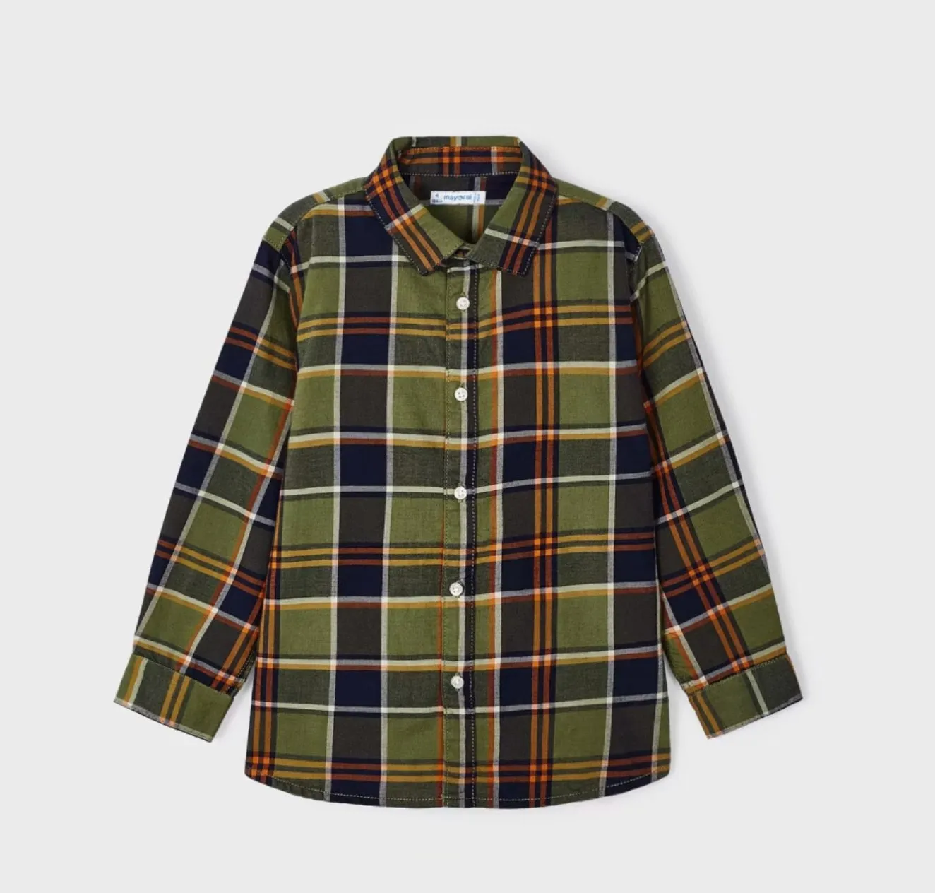 Mayoral Boys Ecofriends Green Plaid L/S Button Up Shirt