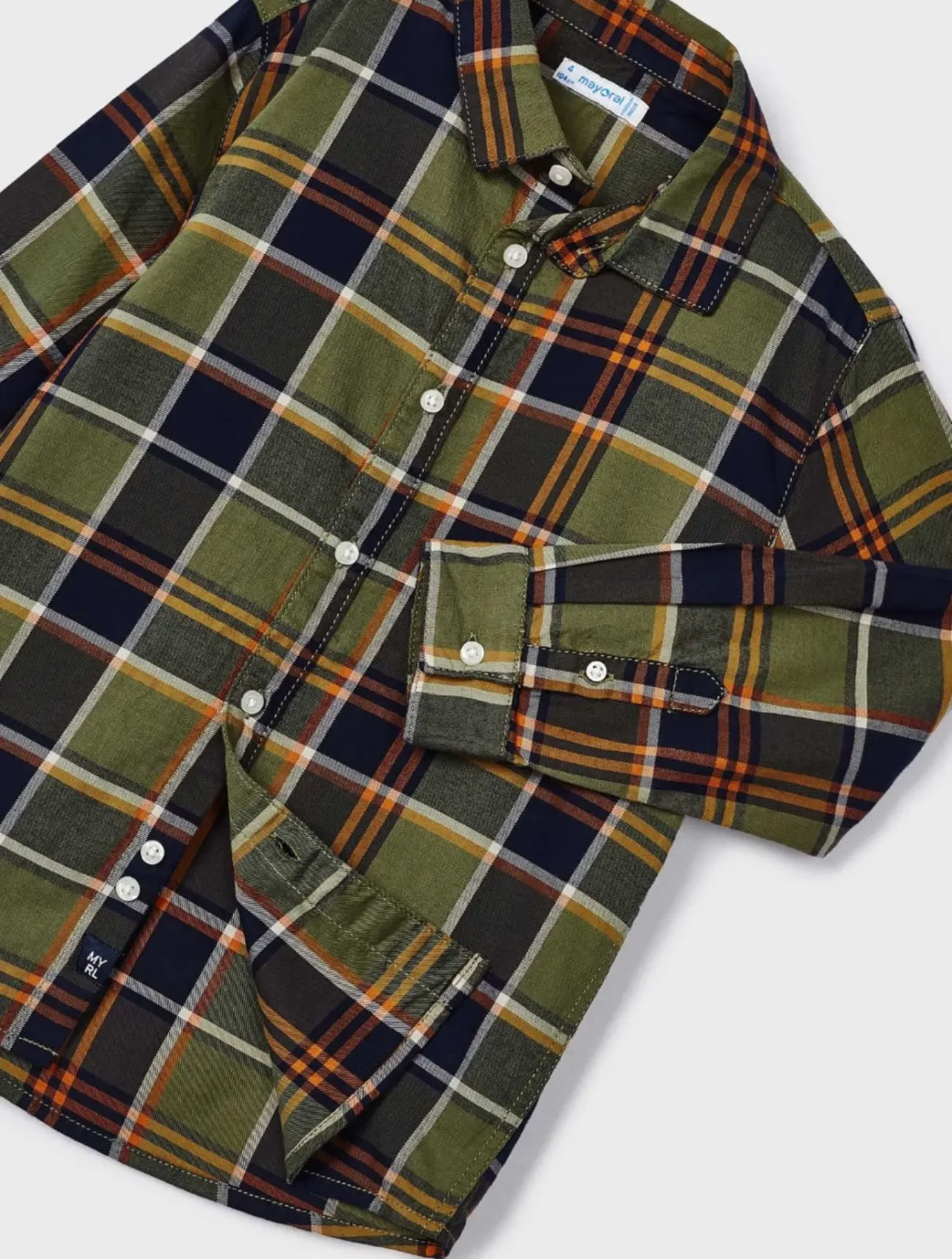 Mayoral Boys Ecofriends Green Plaid L/S Button Up Shirt