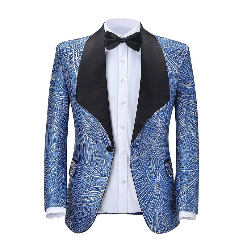 Men's Formal Floral Shawl Lapel Patterned Blazer Dress Suit (Blazer Pants)